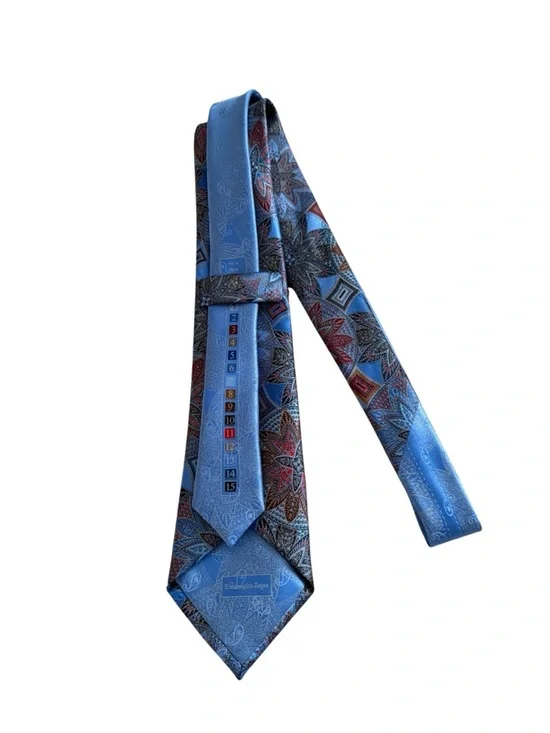 Classic Ermenegildo Zegna Blue Floral Medallion Silk Tie - Picture 4 of 8